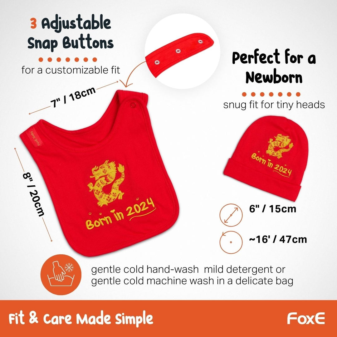 2024 Chinese Year of the Dragon Bib and Beanie set - FoxE Baby