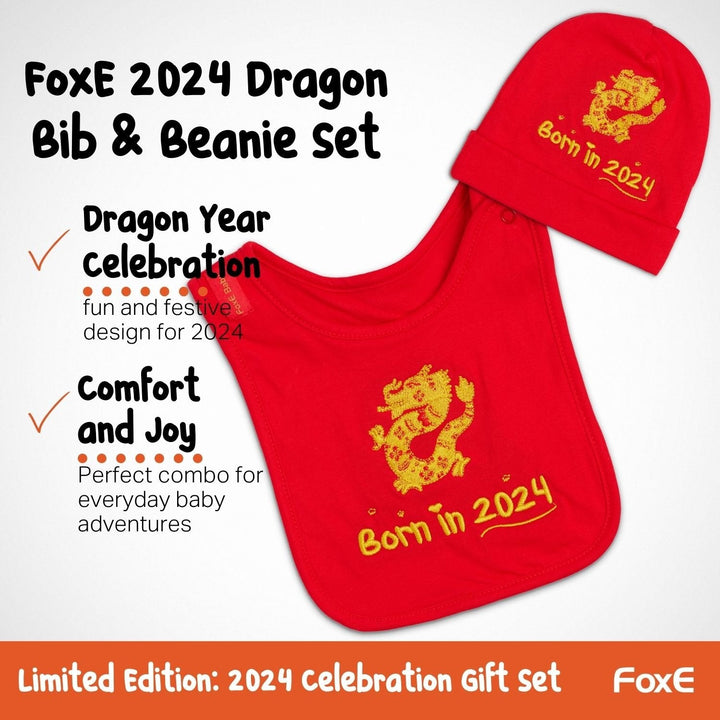2024 Chinese Year of the Dragon Bib and Beanie set - FoxE Baby