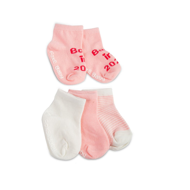 Born In 2023, a pink 4 pack of soft modal cotton socks - FoxE Baby
